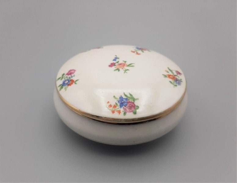 Français Boîte de Babiole en Porcelaine, Français Porcelaine Vintage, Décor Floral Rose et Doré, Suc