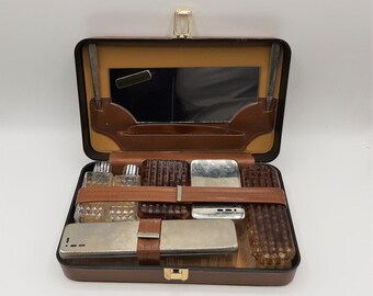 1960 french Vintage Vanity Travel Kit, Toiletry Case, Grooming Set,man travel case