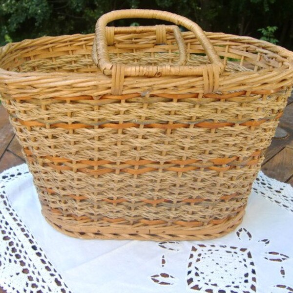 french vintage wicker basket,woven wicker basket , hippie hobo picnic basket