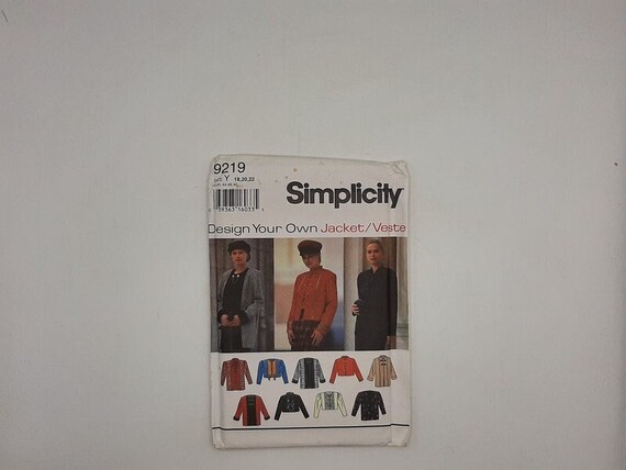 1990 Vintage Simplicity 9219 , Jacket Sewing Pattern