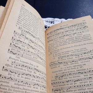 1870 antiek Frans lofzangenboek, religieus gebedenboek