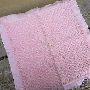French vintage baby crib coverlet , pram coverlet, soft pink baby blanket , hand made crochet  and quilted cotton