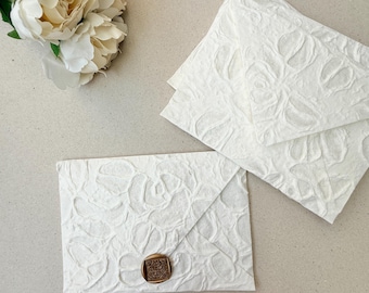 A7 5 x 7 roos natuurlijk wit luxe reliëf decoratieve handgemaakte trouwenveloppen |  Voorstel bruidsmeisje | Enveloppen voor vrijgezellenfeesten