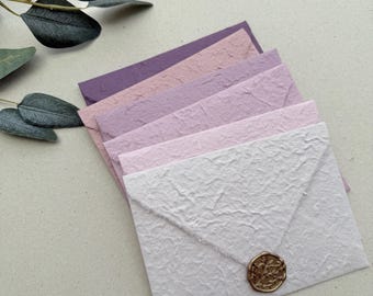 25 C6 Purple, Lilac, Lavender Rough Textured Deckled Edge Handmade Paper Envelopes (11.4 × 16.2 cm or 4.5 × 6.4 inches)
