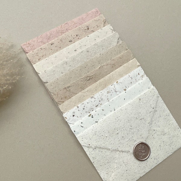 Enveloppes décoratives en papier mûrier recyclé C6, A7, naturel, avec tampon de cire