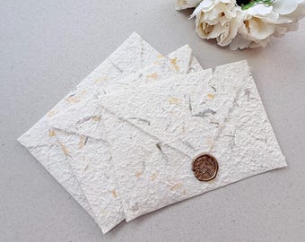 A7 Yellow petals, dried grasses, Decorative mulberry paper wedding envelopes