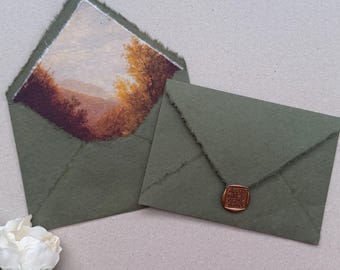 A7 5x7 Dark Olive Deckled Edge Handmade Wedding Envelopes 5 1/4 × 7 1/4 inches (13.5 × 19 cm)
