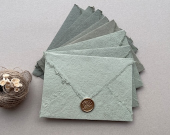 A7 5 1/4 x7 1/4" Sage Green Natural Deckled Edge | Hand Torn Envelopes