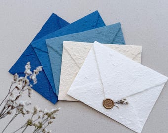 A2 Blue Rough Textured Natural Deckled Handmade Envelopes