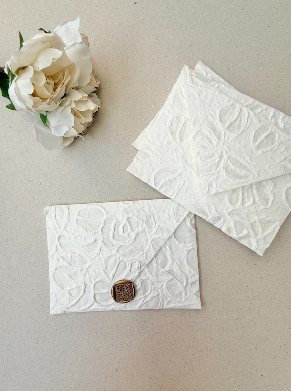 A7 5x7 Rose Natural white Luxury Embossed Decorative Handmade Wedding Envelopes |  Bridesmaid Proposal | Bridal Shower Envelopes