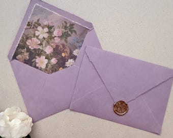 A7 5x7 Dusty Lilac Deckled Edge Handmade Wedding Envelopes 5 1/4 × 7 1/4 inches (13.5 × 19 cm)