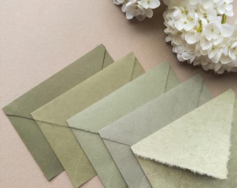 A7 Olive Green Deckled Edge Handmade Wedding Envelopes | Save the Date | Bridesmaid Proposal Envelopes (5 1/4 × 7 1/4 ,13.5 × 19 cm)