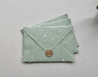 A7 Sage Green with white recycle paper, Natural Deckled Edge | Hand Torn Envelopes