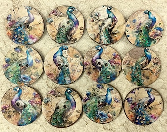 1.18” Button-Peacocks- assorted handcrafted -embellishment- clothing - great adirondack-price is per button