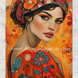 Póster mate: hermosa mujer art déco, estilo boho, tamaños variados, Great Adirondack