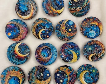 1” Buttons- celestial- moons- assorted -Handcrafted Great Adirondack Yarn-price is per button