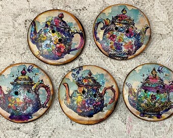 1.18” Buttons- Teapots-Floral-assorted-Great Adirondack-handcrafted-price is per button