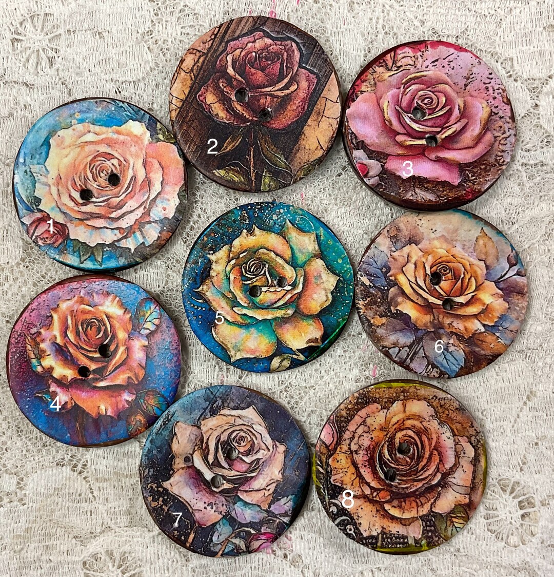 1.18” Buttons- Colorful Roses- Assorted- Embellishment- Clothing ...