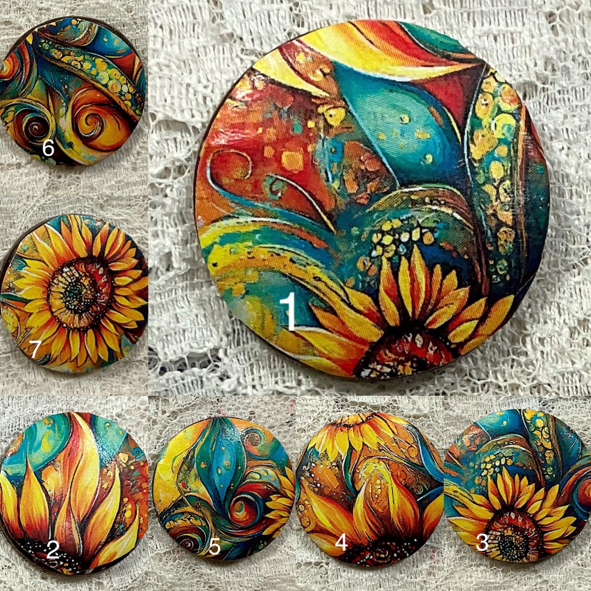 1.18” Buttons- Turquoise and Sunflowers- Geometric Designs-assorted ...