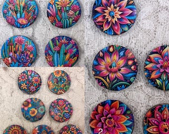1 ”Knöpfe-mexikanische Blumen-bunte gemischte Muster-Handgefertigte große Adirondack-Preis ist pro Knopf