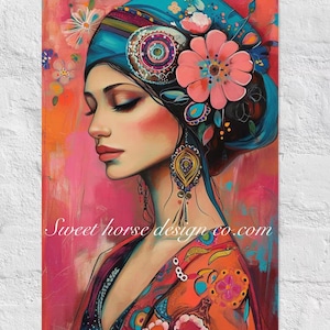 Póster mate: hermosa mujer art déco, estilo boho, tamaños variados, Great Adirondack