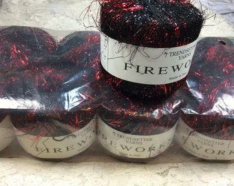 trendsetter fireworks 10 skeins per bag 1900 yd total red black eyelash yarn, sale,knitting, crafts