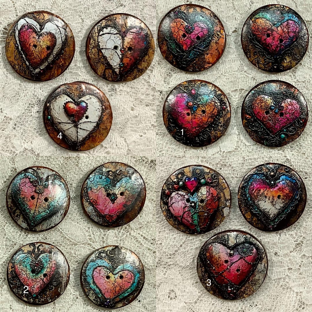 1.18” Buttons-hearts- Antiqued-vintage- Assorted-great Adirondack ...