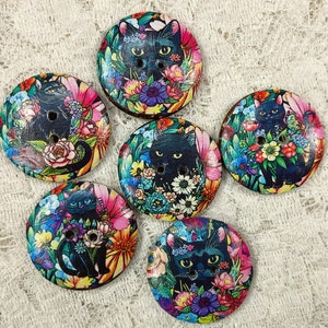 1” Buttons-black cat floral assorted handcrafted embellishment clothing accents- great adirondack-price is per button