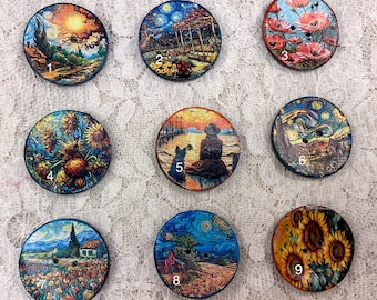 1.18” Buttons- Van Gogh styles-assorted-Great Adirondack-handcrafted-price is per button