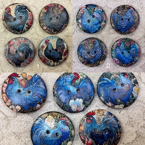 1.18” Blue roosters and hens buttons- assorted-Great Adirondack-handcrafted-price is per button