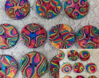 1 ”Knöpfe-Regenbogen Drucke-sortiert-Handgefertigt -Tolles Adirondack Garn-Preis ist pro Knopf