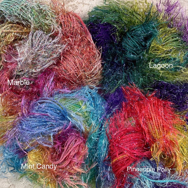 Novelty Fringe yarn-75 yds-Marble-Lagoon-Mint Candy-Pineapple Polly-Great Adirondack-knitting- trim-embellishment-fiber art-eyelash yarn