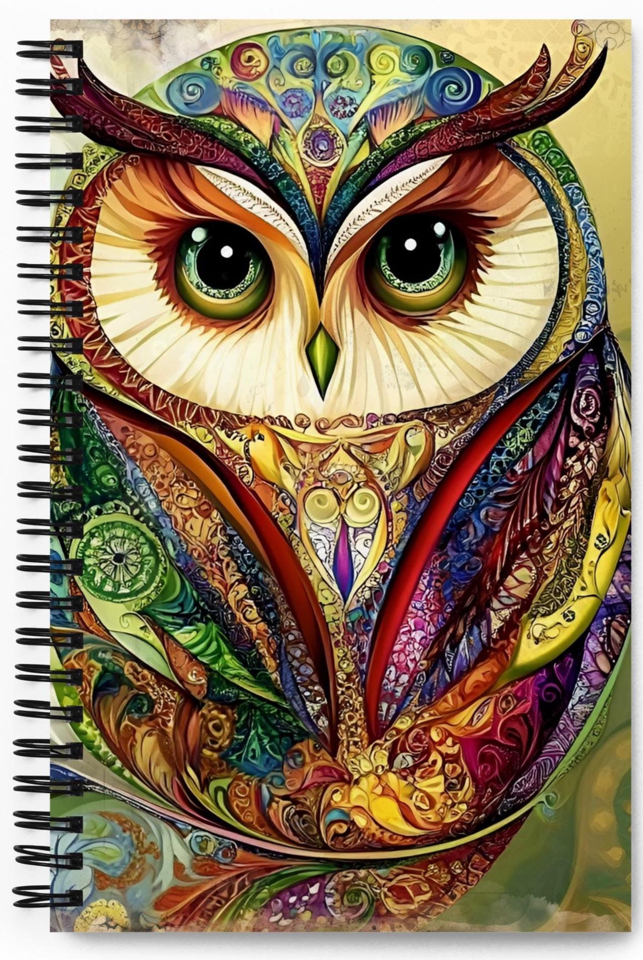 Artistic Owl Spiral notebook- custom- journal-diary-recipe book-Owl Art