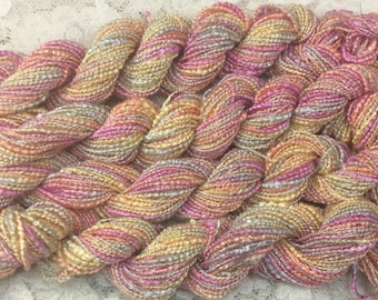 Novelty yarn 50 yds metallic pastels scarf  fringe journaling knitting altered art