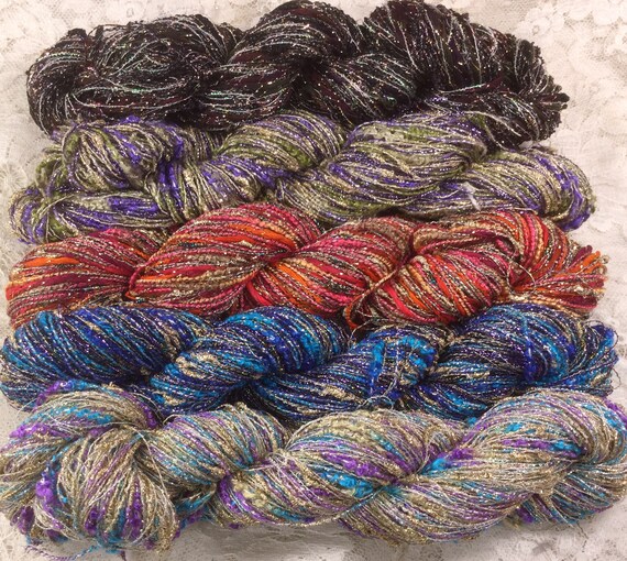 5 colors Novelty Yarn 75 yds 3 strand metallic holographic Art Etsy