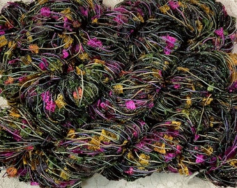 Art yarn -2 strand metallic -75 yds -olive plums-novelty yarn-scarf knitting embellishment great adirondack mixed media lace