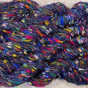Art yarn -2 strand metallic -75 yds -blue purples-novelty yarn-scarf knitting embellishment great adirondack mixed media lace