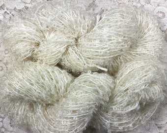 Mohair boucle yarn-worsted wt-100 yds-dyeable-knitting-weaving-crafts-fiber art