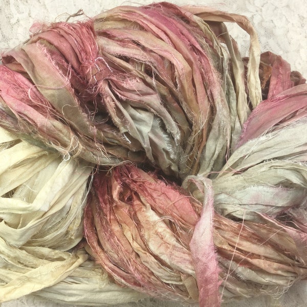 hand dyed sari silk 65 to 72 yds moonbeam great adirondack mixed media quilting knitting yarn costumes altered art trim scrapbookin