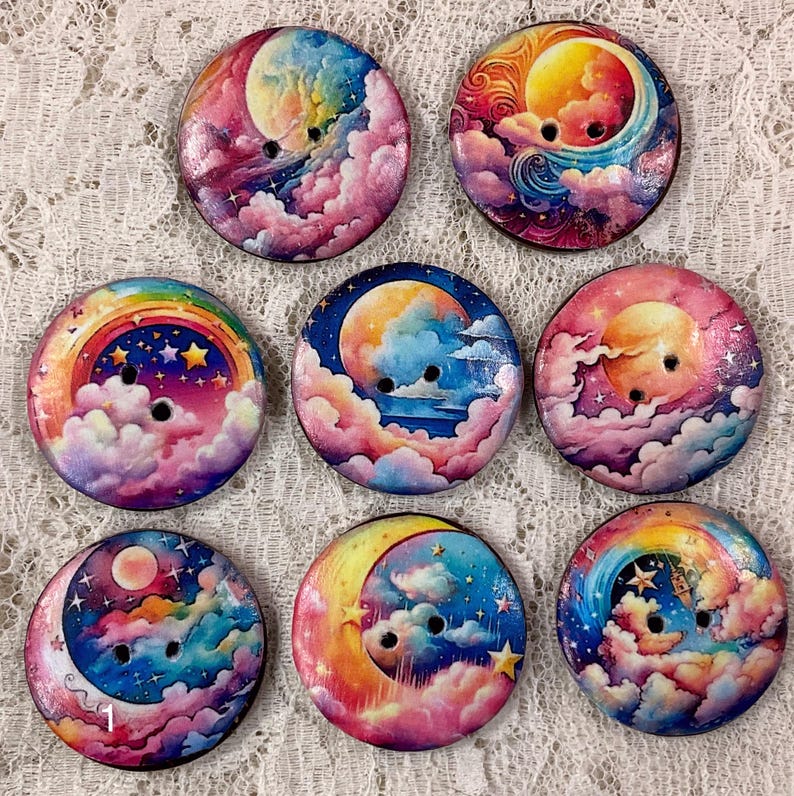 1.18” Buttons-rainbow Moon and Stars -assorted- Embellishment- Clothing ...