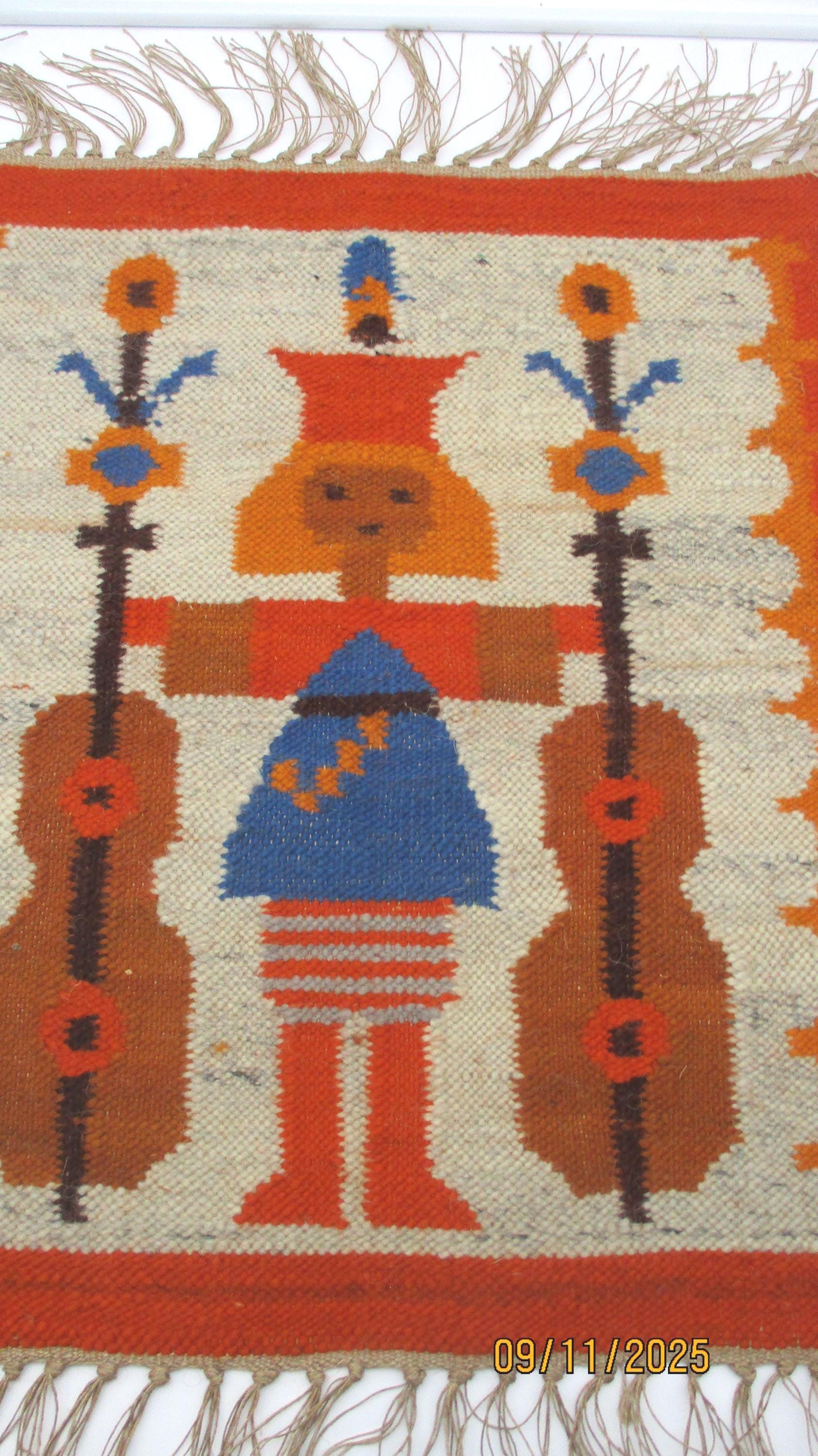 Poland.  Vintage Polish Wool Kilim Wall Tapestry Maria Domanska  30" x 20"