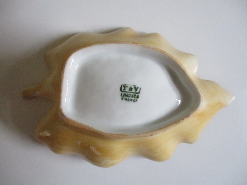 Beautiful T/&V LIMOGES France Leaf Dish with Painted Almonds
