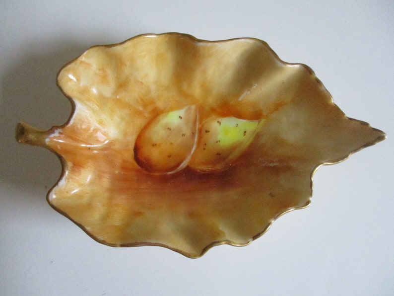 Beautiful T/&V LIMOGES France Leaf Dish with Painted Almonds
