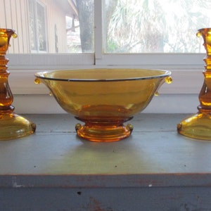 USA.  Imperial Glass Co Packard Double Scroll Console / Fruit Bowl & Pair of Candleholders