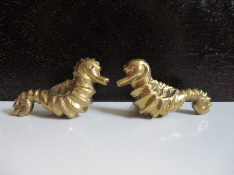 2 Brass Seahorse Drawer Pulls Vintage