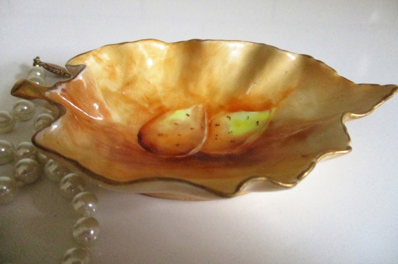 Beautiful T/&V LIMOGES France Leaf Dish with Painted Almonds