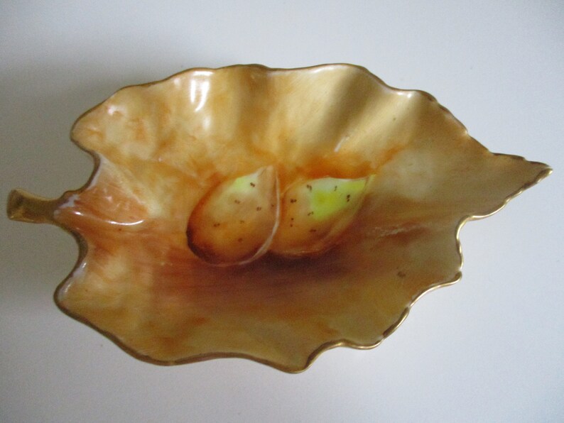 Beautiful T/&V LIMOGES France Leaf Dish with Painted Almonds