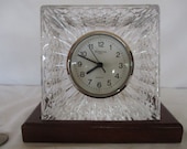 Vintage Waterford Crystal Table Clock With Wood Base