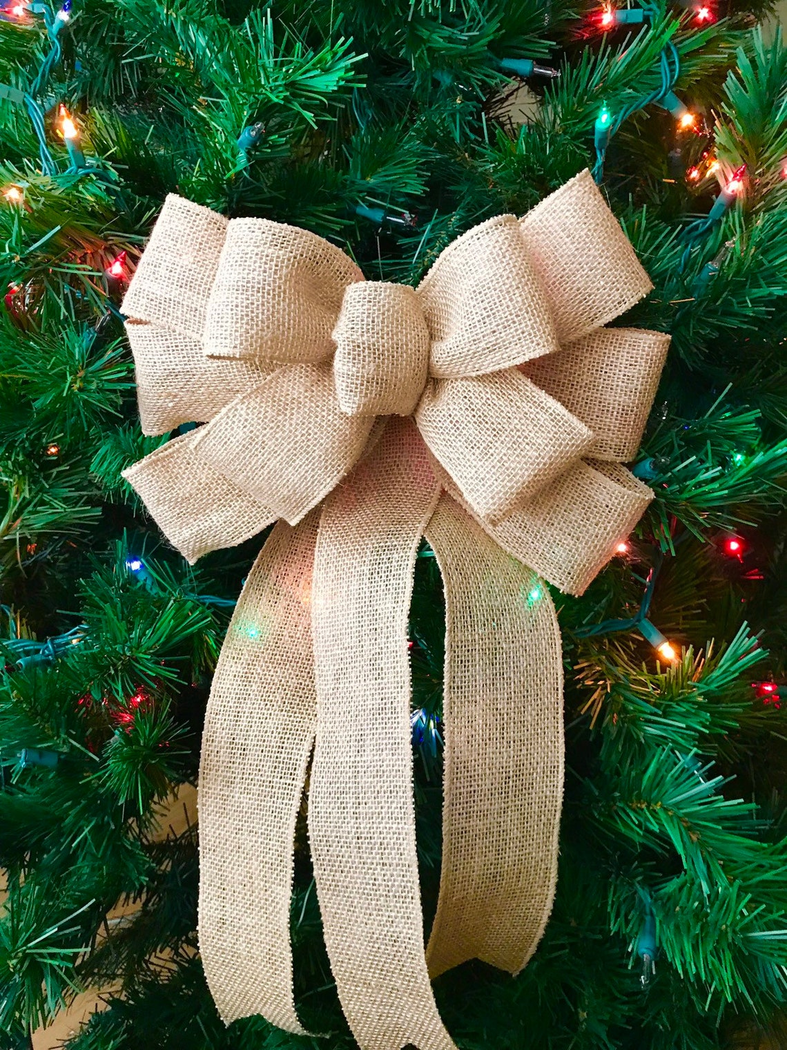 BURLAP BOW Tree Topper Farmhouse Bow Farmhouse Christmas Etsy