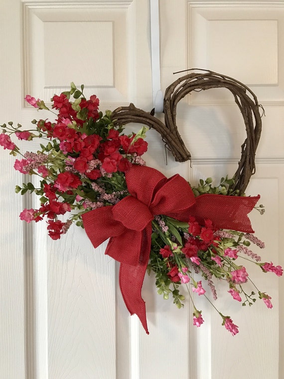 Valentines Wreathheart Grapevine Wreath Valentine Wildflower Etsy